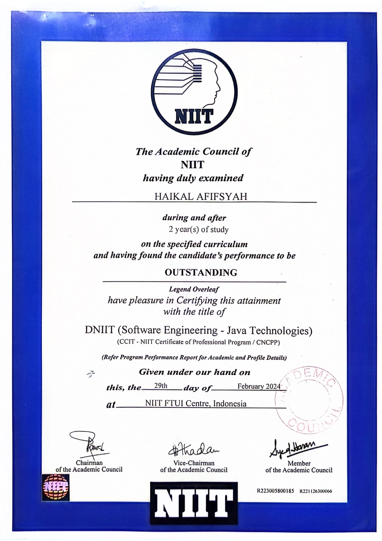Certificate for DNIIT (Software Engineering)